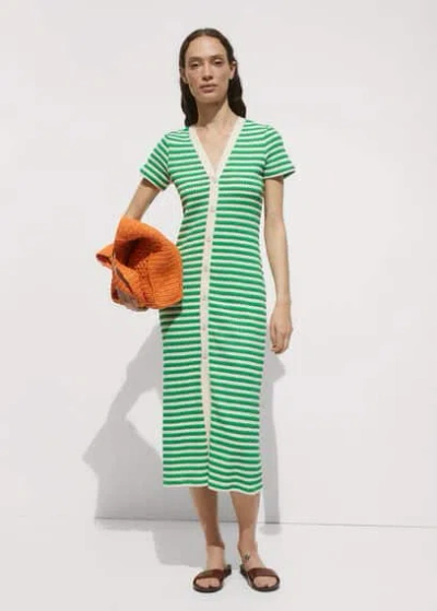 Mango Striped Jersey Dress Green In Vert