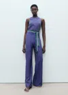 Mango Striped Jumpsuit With Belt Blue In Blue