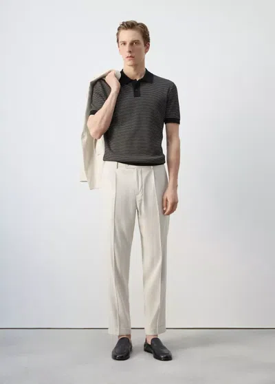Mango Striped Knit Cotton Polo Shirt In Black