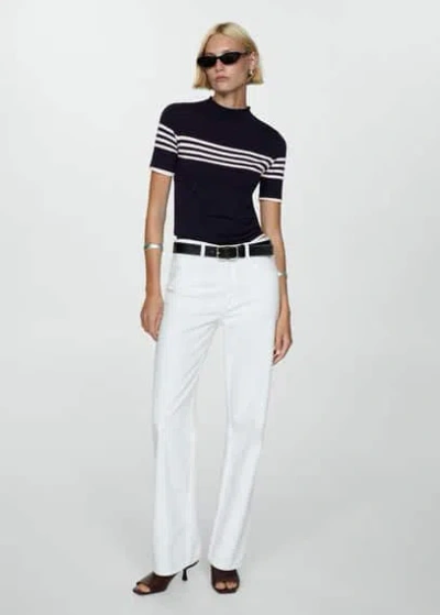 Mango Striped Knit Sweater Dark Navy