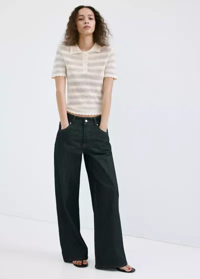 Mango Striped Knit Sweater With Lace Accents In Multi