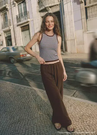 Mango Striped Knit Top In Brown
