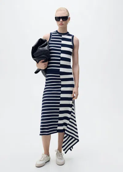 Mango Asymmetric Stripe Knit Skirt In Dark Navy