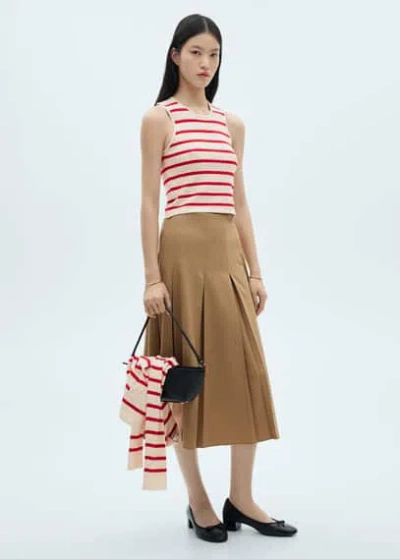 Mango Crop Top Maille Rayures Rouge - Femme - L -