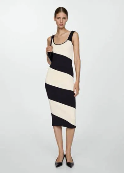 Mango Striped Knitted Midi-dress Black
