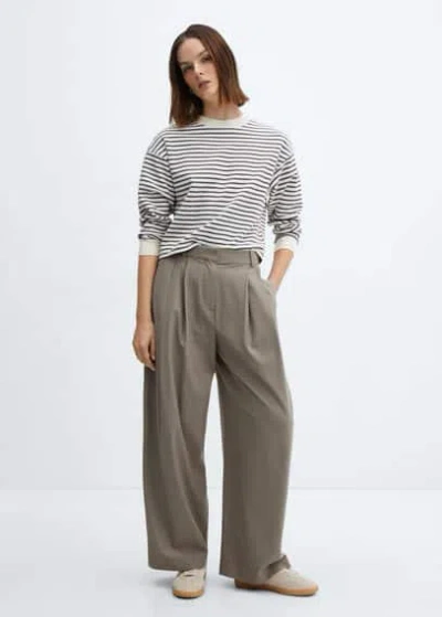 Mango Striped Knitted Sweatshirt Ecru