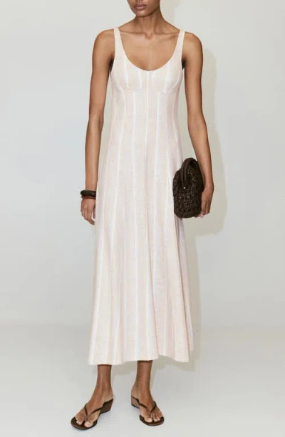 Mango Striped Linen Blend Dress In Gray
