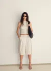 Mango Striped Linen-blend Halter-neck Top Off White In Gray