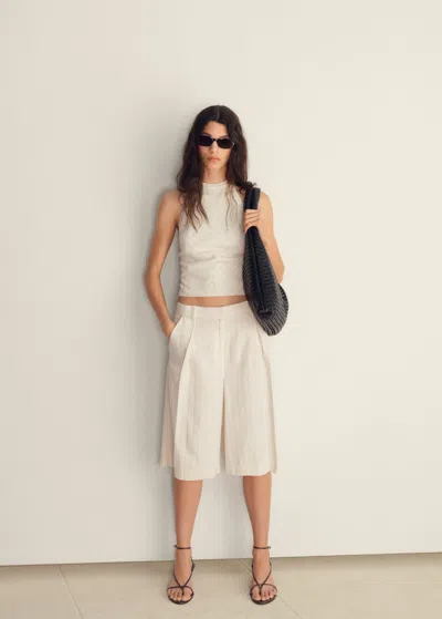 Mango Striped Linen-blend Halter-neck Top Off White