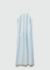 Mango Striped Linen Dress Blue In Blue