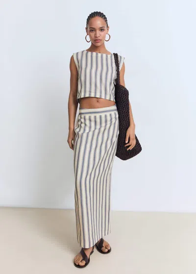 Mango Striped Linen Skirt Ecru