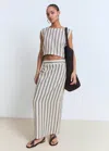 Mango Striped Linen Top Ecru