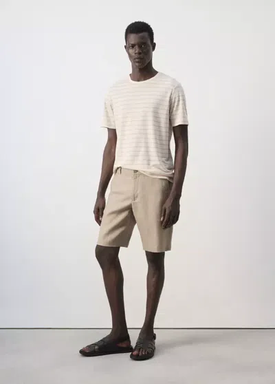 Mango Linen Mix Striped T-shirt In Neutral