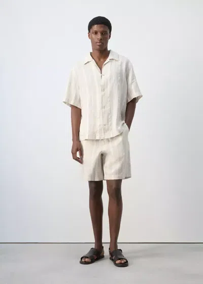 Mango Striped Linen-blend Bermuda Shorts In Ecru