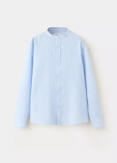 Mango Kids' Striped Linen-blend Shirt In Blue