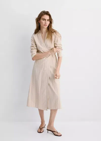 Mango Striped Linen-blend Shirt-style Dress In Neutral