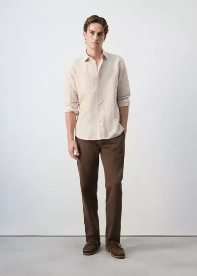 Mango Striped Linen-cotton Shirt In Neutral