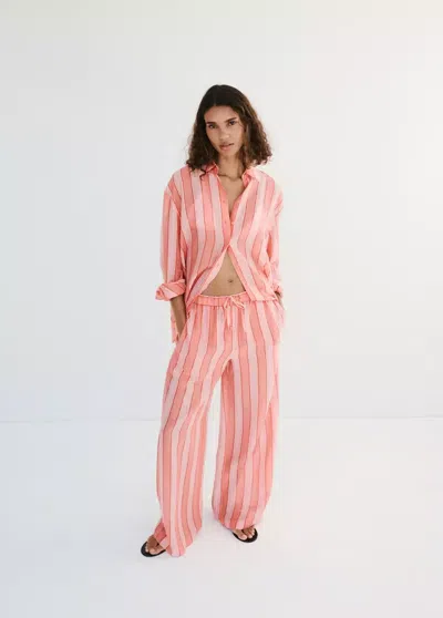 Mango Striped Linen-lyocell-blend Shirt In Pink