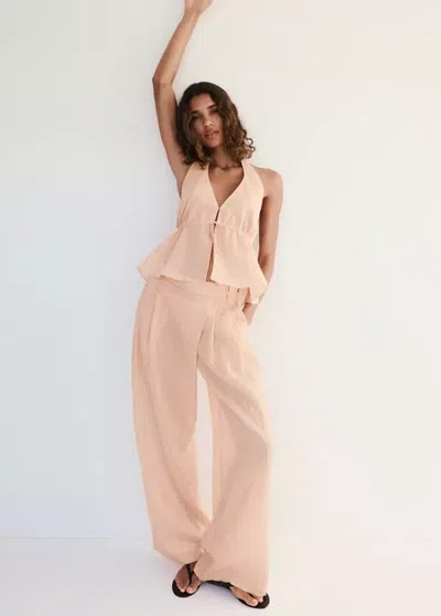Mango Striped Lyocell Halter Top In Orange