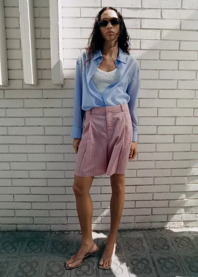 Mango Striped Lyocell Shirt In Blue