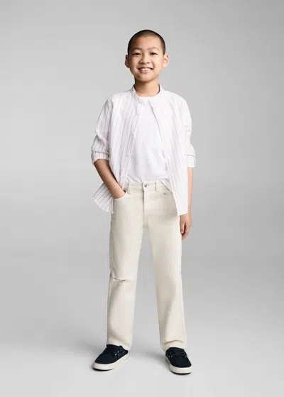 Mango Kids' Striped Mao Collar Shirt Dark Orange