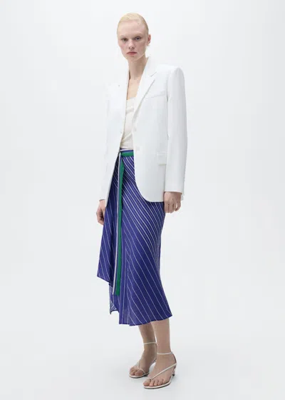 Mango Striped Midi Skirt With Belt Blue
