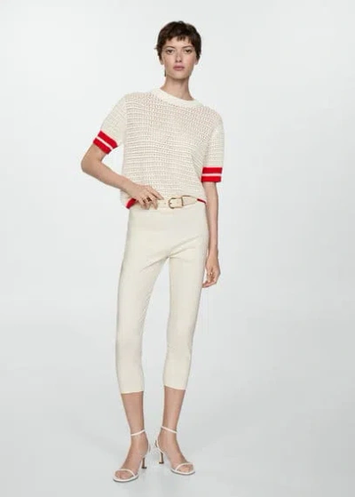 Mango Striped Open-work Sweater Red In Rouge