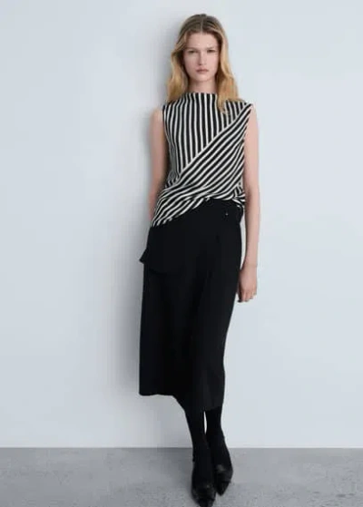 Mango Striped Perkins Collar Blouse Black