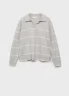 Mango Striped Polo-neck Sweater Light Heather Grey In Gray