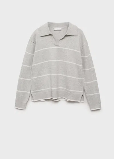 Mango Kids' Striped Polo-neck Sweater Light Heather Grey In Gray