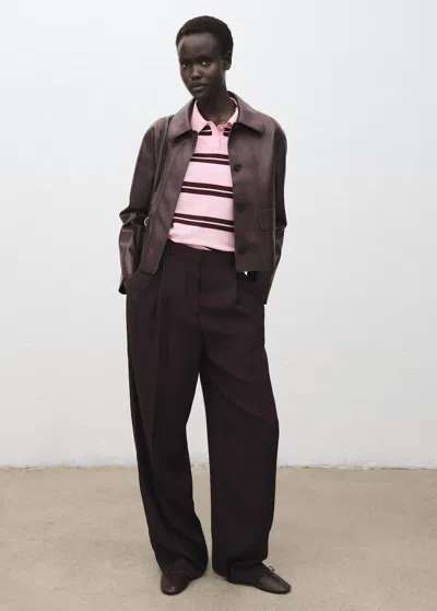 Mango Striped Polo-neck Sweater Pink In Brown