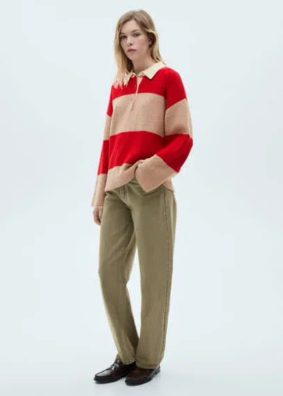 Mango Striped Polo-neck Sweater Red In Multi
