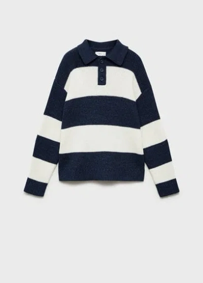 Mango Kids' Striped Polo-style Sweater Indigo Blue