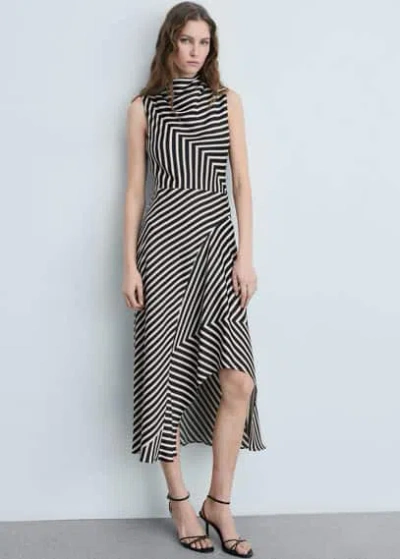 Mango Striped Print Midi Dress Black