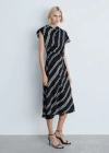Mango Stripe Asymmetric Sleeve Midi Dress In Black