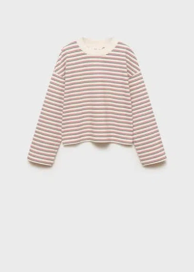 Mango Kids' Striped Print T-shirt Ecru