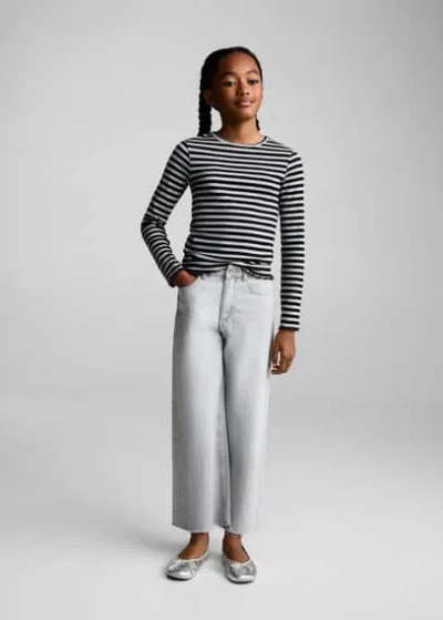 Mango Kids' Striped Rib T-shirt Dark Heather Grey