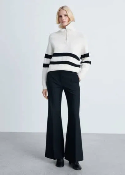 Mango Striped Ribbed-knit Sweater Ecru