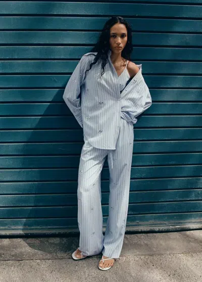 Mango Striped Shirt With Rhinestone Detail In Multi