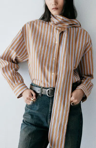 Mango Striped Shirt With Scarf Tie In Orange