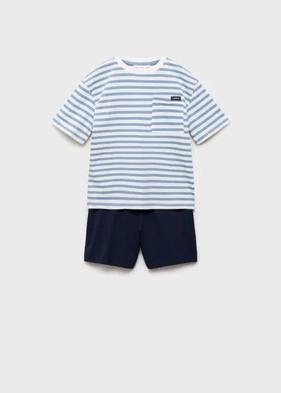 Mango Kids' Striped Short Pyjamas Blue