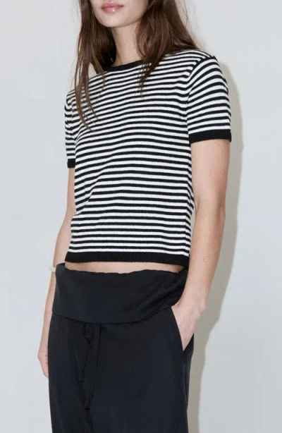 Mango Striped Short Sleeved Sweater In Black
