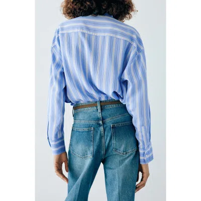 Mango Striped Stand Collar Shirt In Blue