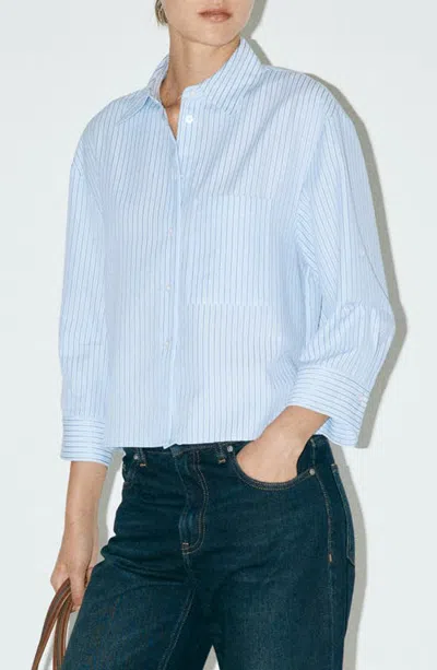 Mango Striped Straight Shirt In Blue