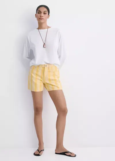 Mango Striped Straight-fit Shorts In Yellow