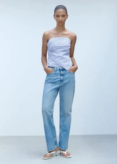 Mango Striped Strapless Top Blue