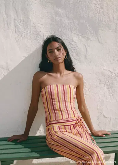 Mango Striped Strapless Top In Pink