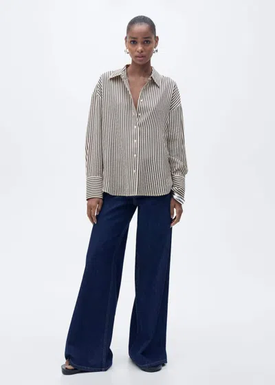 Mango Striped Textured Shirt Off White