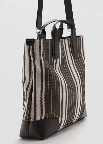 Mango Striped Tote Bag In Brown