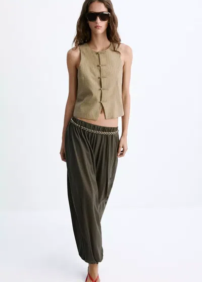 Mango Striped Vest With Toggles In Green